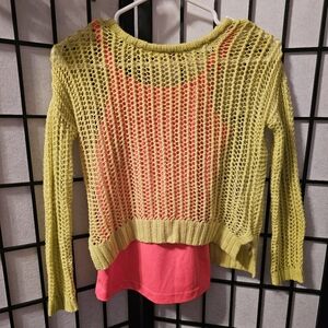 Vintage Yellow Knit Sweater with build in tank‎ top for Women